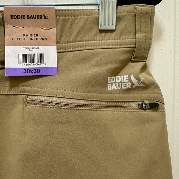 Eddie Bauer Men's Rainier Fleece Lined Pant Size 30X30 Tan Stretch Fit (NEW) - Picture 14 of 16